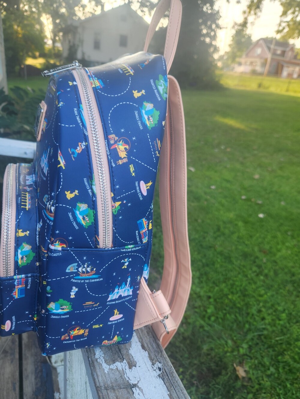 Loungefly Navy Disney Park Map Mini Backpack with Pink Accents - Picture 10 of 14